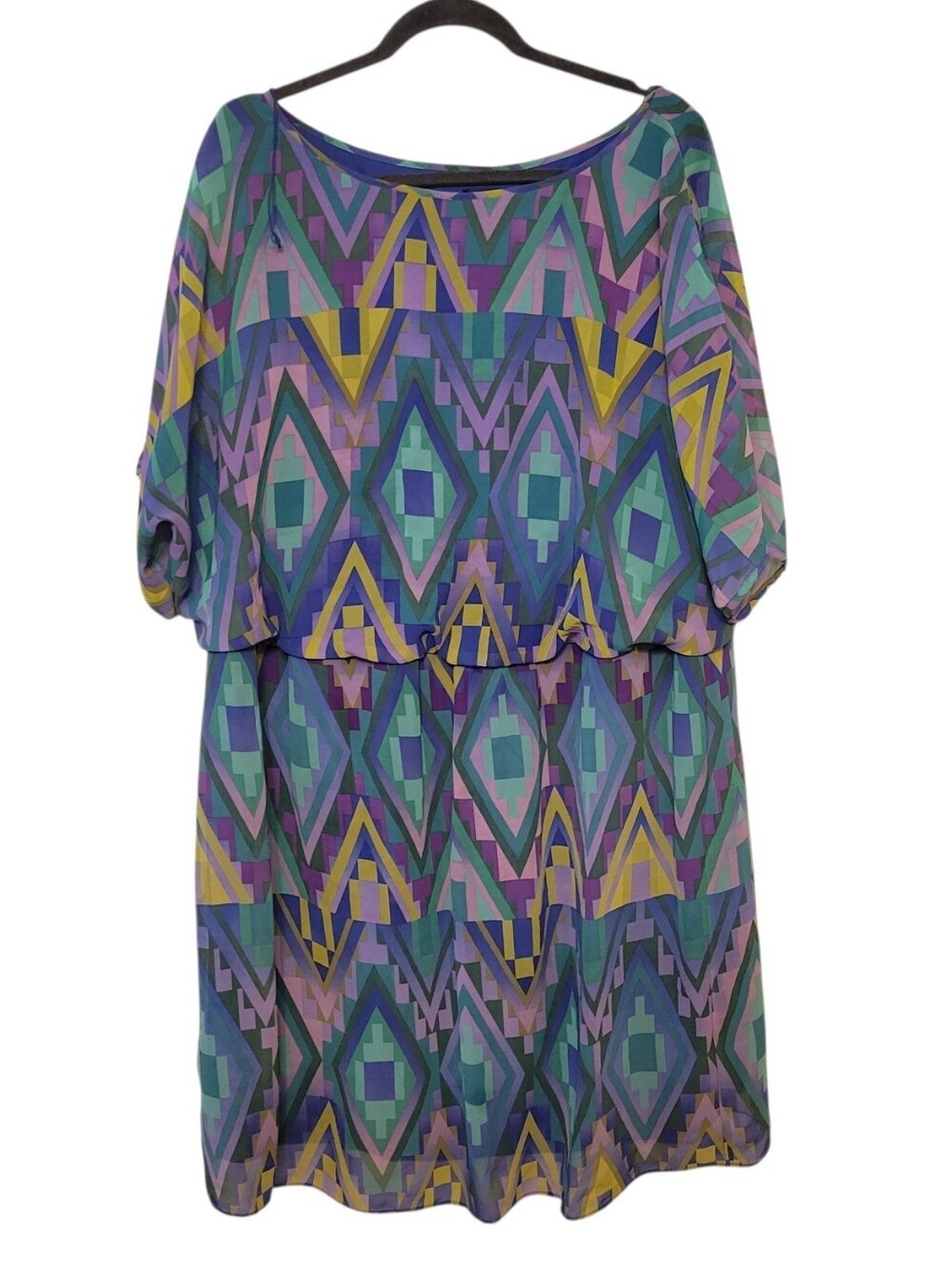 Adrianna Papell Green & Purple Blouson Chiffon Dress Size 22W